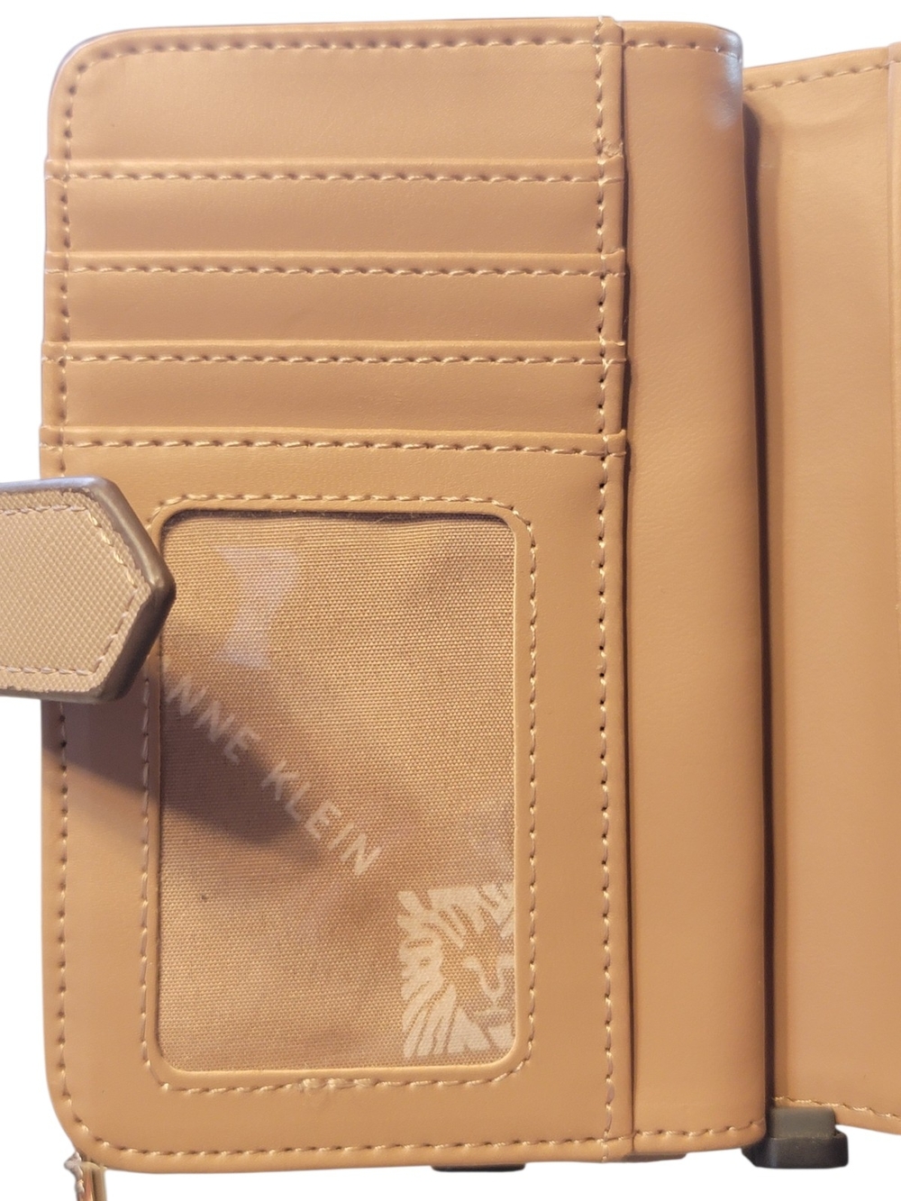 Anne Klein Beige Saffiano Faux Leather Bifold Wallet with Gold Horsebit Hardware - Picture 9 of 11